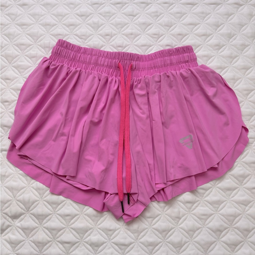 Luogongzi 2 in 1 Flowy High Rise Athletic Butterfly Shorts Pink Size Small